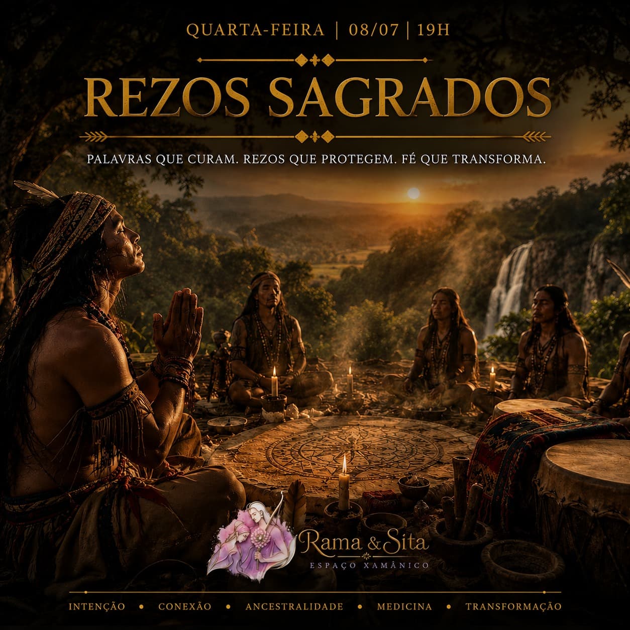 Capa: Rezos Sagrados - Uma noite para abrir o coração à sabedoria das palavras sagradas que unem céu, terra e espírito.