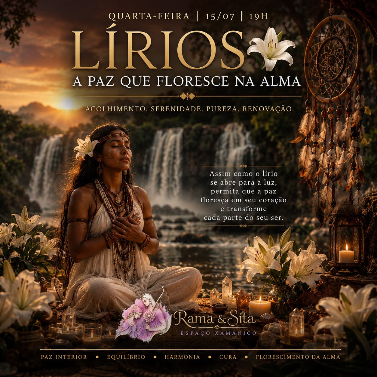 Capa: Lírios - A Paz que Floresce na Alma - Uma noite de acolhimento, serenidade e reconexão com a beleza interior.