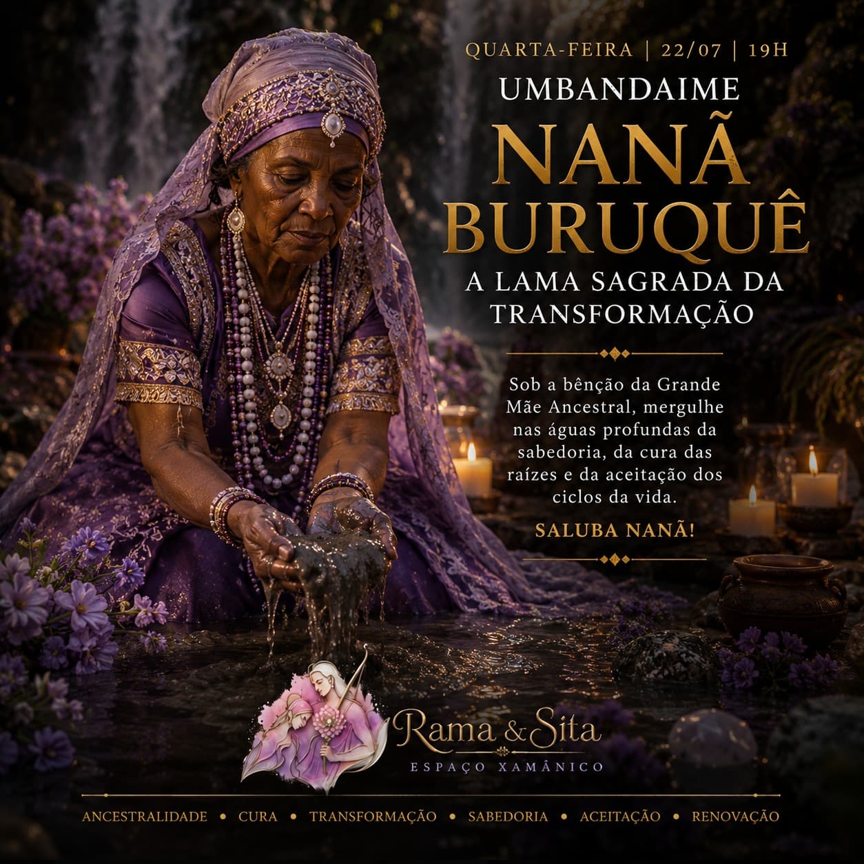 Capa: Umbandaime - Nanã Buruquê - A Lama Sagrada da Transformação. Um mergulho nas águas profundas da sabedoria e da cura das raízes.